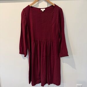 J. Jill Women's‎ Dress Red Long Sleeve Pleats Ruffled Cuff Lagenlook Relaxed S